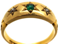 Victorian 18ct Gold, Emerald & Diamond Gypsy Ring