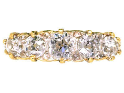 Victorian 18ct Gold & Five Stone Old Mine Cut Diamond Ring