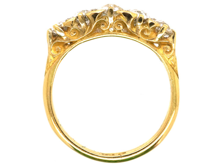 Victorian 18ct Gold & Five Stone Old Mine Cut Diamond Ring
