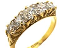 Victorian 18ct Gold & Five Stone Old Mine Cut Diamond Ring