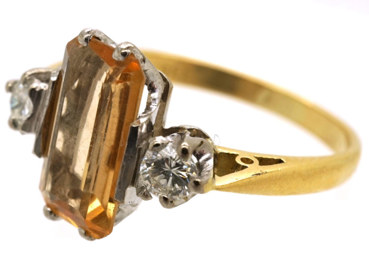 18ct Gold, Rectangular Topaz & Diamond Ring