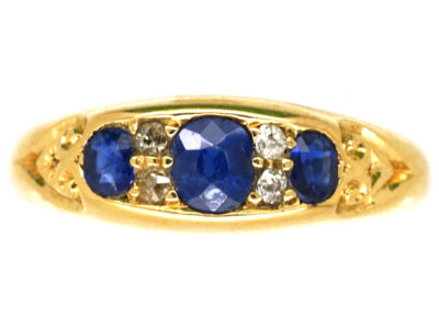 Victorian 18ct Gold, Three Stone Sapphire & Diamond Ring