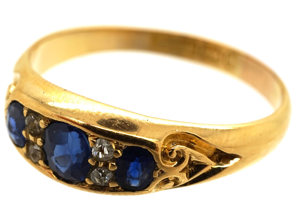 Victorian 18ct Gold, Three Stone Sapphire & Diamond Ring (836L) | The ...