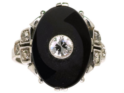 Art Deco 18ct Gold & Platinum, Onyx & Diamond Ring