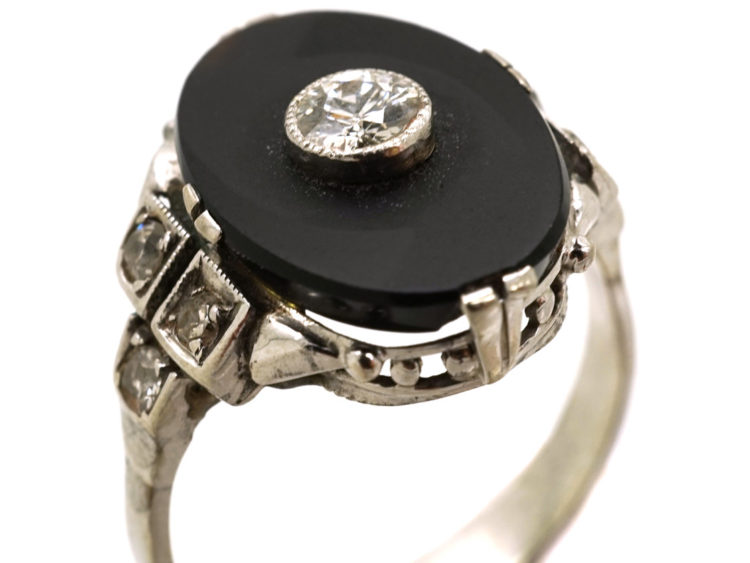 Art Deco 18ct Gold & Platinum, Onyx & Diamond Ring