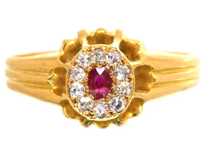 Victorian 18ct Gold Ruby & Diamond Cluster Ring