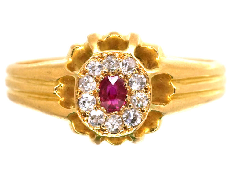 Victorian 18ct Gold Ruby & Diamond Cluster Ring