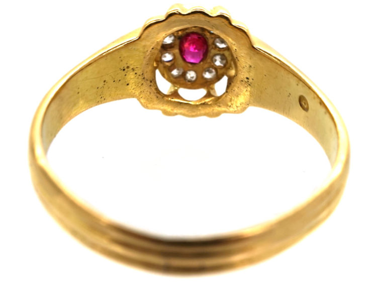 Victorian 18ct Gold Ruby & Diamond Cluster Ring