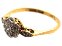 Edwardian 18ct Gold & Platinum, Diamond Cluster Ring with Diamond Set Shoulders