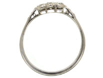 Art Deco 18ct White Gold & Platinum Three Stone Diamond Ring with Diamond Set Shoulders
