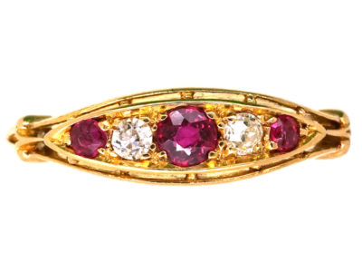 Edwardian 18ct Gold, Ruby & Diamond Five Stone Ring