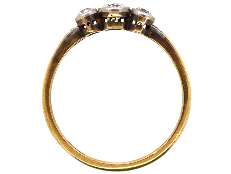 Edwardian 18ct Gold & Platinum, Three Stone Diamond Ring with Diamond Set Shoulders
