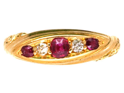 Edwardian 18ct Gold, Ruby & Diamond  Five Stone Ring