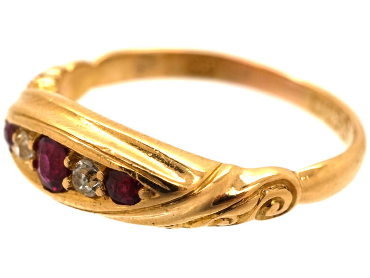Edwardian 18ct Gold, Ruby & Diamond  Five Stone Ring
