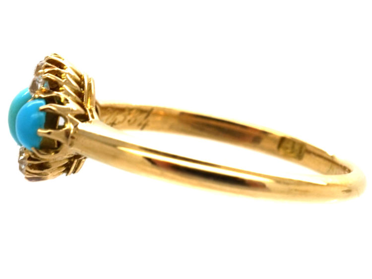 Edwardian 18ct Gold, Three Stone Turquoise & Diamond Ring