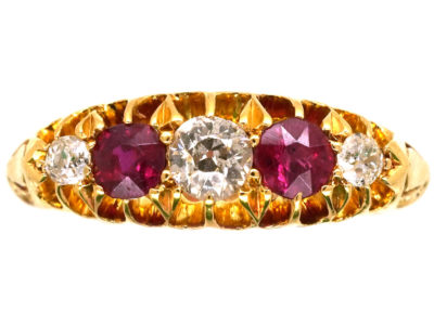 Edwardian 18ct Gold, Ruby & Diamond Five Stone Ring