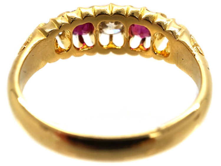 Edwardian 18ct Gold, Ruby & Diamond Five Stone Ring