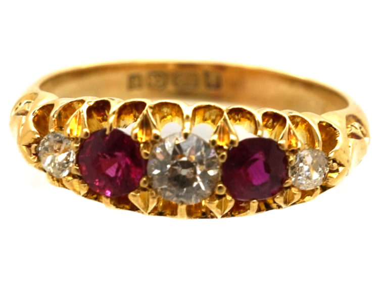 Edwardian 18ct Gold, Ruby & Diamond Five Stone Ring