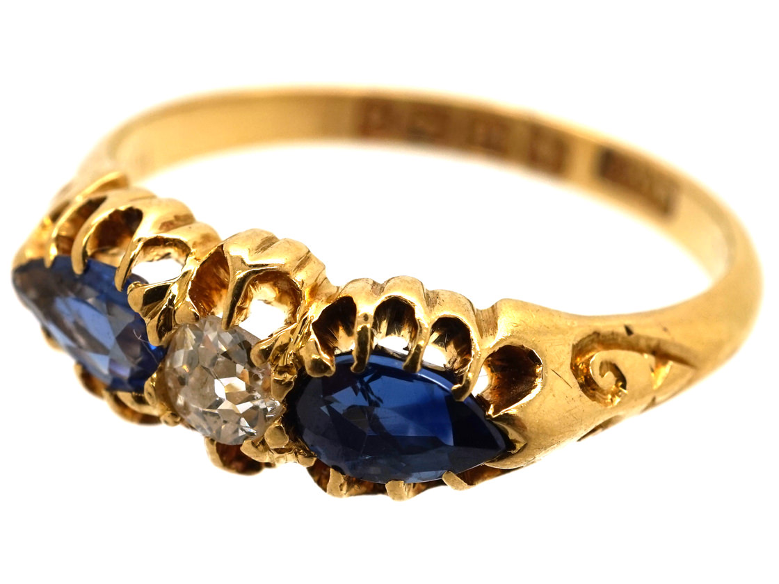 Edwardian 18ct Gold, Pear Shaped Sapphires & Diamond Ring (830L) | The ...