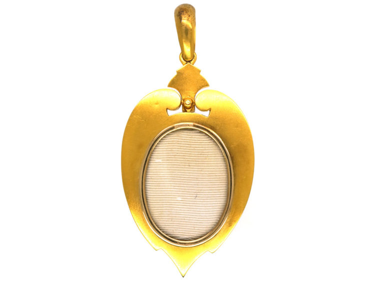 Victorian 18ct Gold, Ruby, Rose Diamond & Natural Split Pearl Large Pendant with Locket Back