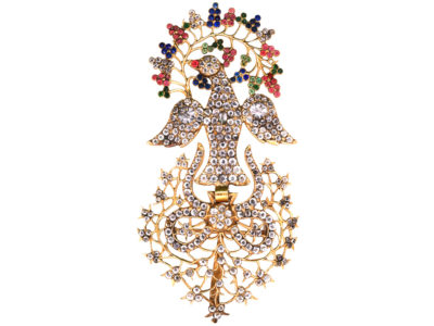 French 18th Century Large St Esprit Gold Pendant/ Brooch set with Coloured Paste