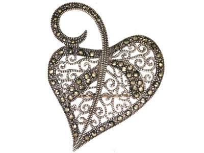 Silver & Marcasite Leaf Brooch
