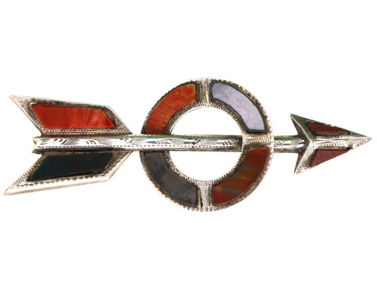 Scottish Silver, Jasper & Bloodstone Arrow & Target Brooch