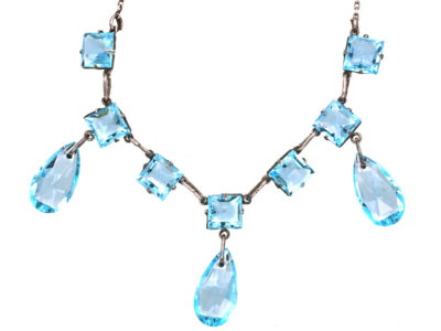 Art Deco Silver & Blue Paste Three Drops Necklace