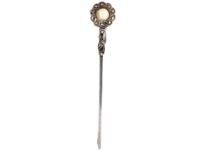 Art Deco Silver, Marcasite & Pearl Brooch