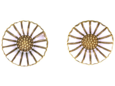 Silver Gilt & White Enamel Daisy Earrings