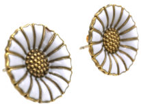 Silver Gilt & White Enamel Daisy Earrings