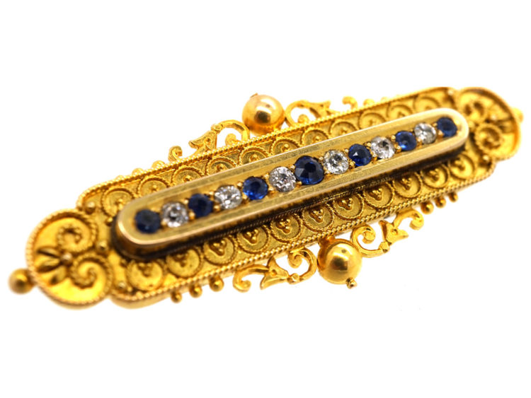Victorian 15ct Gold, Sapphire & Diamond Bar Brooch