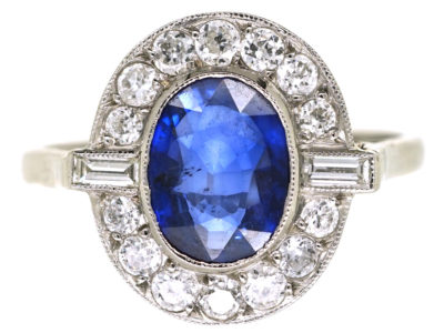 18ct White Gold & Platinum, Sapphire & Diamond Oval Cluster Ring