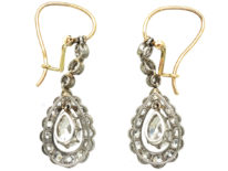 Edwardian Platinum, Pear Shaped Diamond Drop Earrings