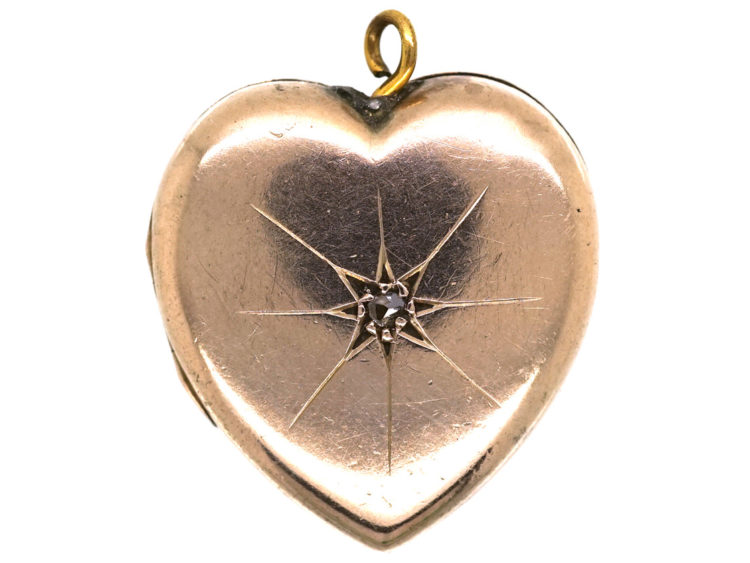 Edwardian 9ct Back & Front Heart Shaped Locket set with a Rose Diamond