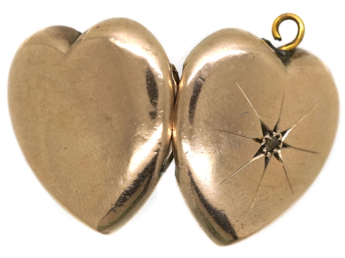 Edwardian 9ct Back & Front Heart Shaped Locket Set With A Rose Diamond 