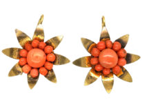 Victorian Silver Gilt & Coral Flower Earrings