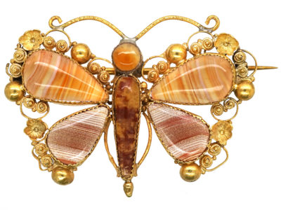 Regency 18ct Gold & Agate Butterfly Brooch