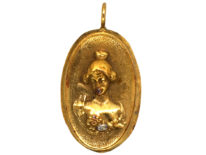 Art Nouveau 14ct Gold Pendant of Lady with Diamond