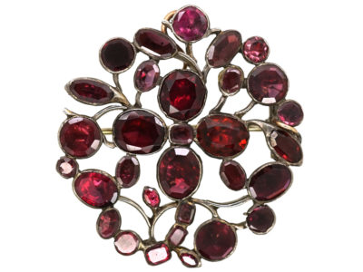 Georgian Silver & Flat Cut Almandine Garnet Flower Brooch/ Pendant