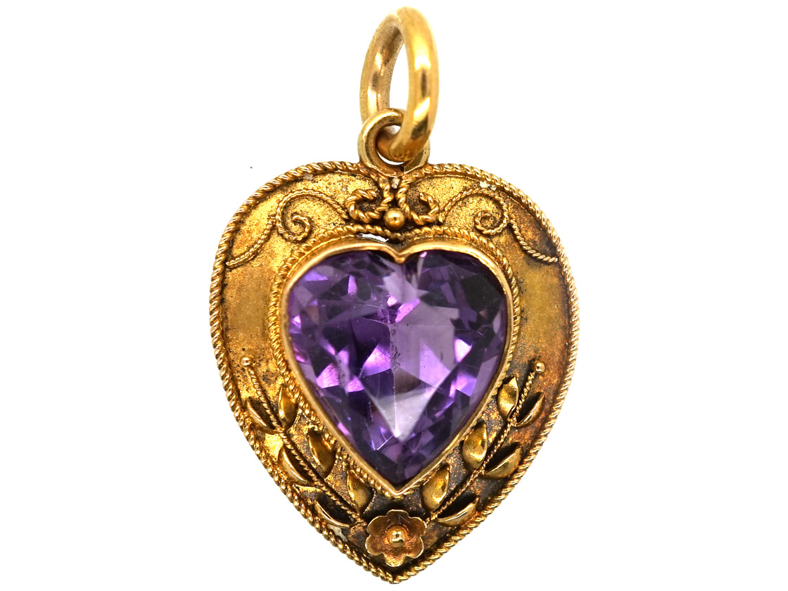 Edwardian 15ct Gold & Amethyst Heart Shaped Pendant (899L) | The ...