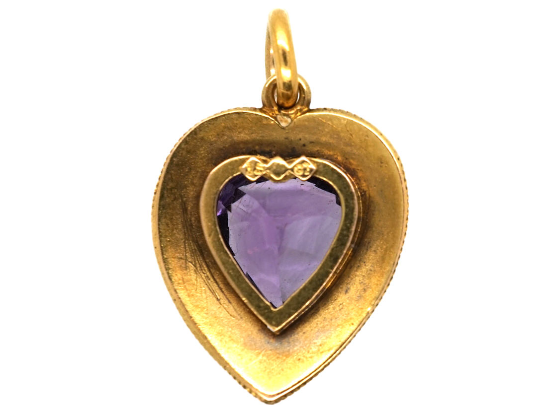 Edwardian 15ct Gold & Amethyst Heart Shaped Pendant (899L) | The ...