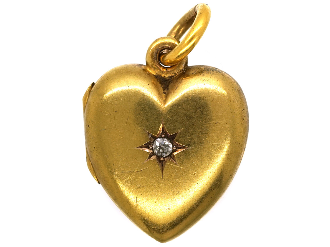 Edwardian Heart Shaped Locket set with a Diamond (889L) | The Antique ...
