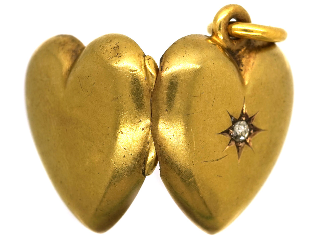 Edwardian Heart Shaped Locket set with a Diamond (889L) | The Antique ...