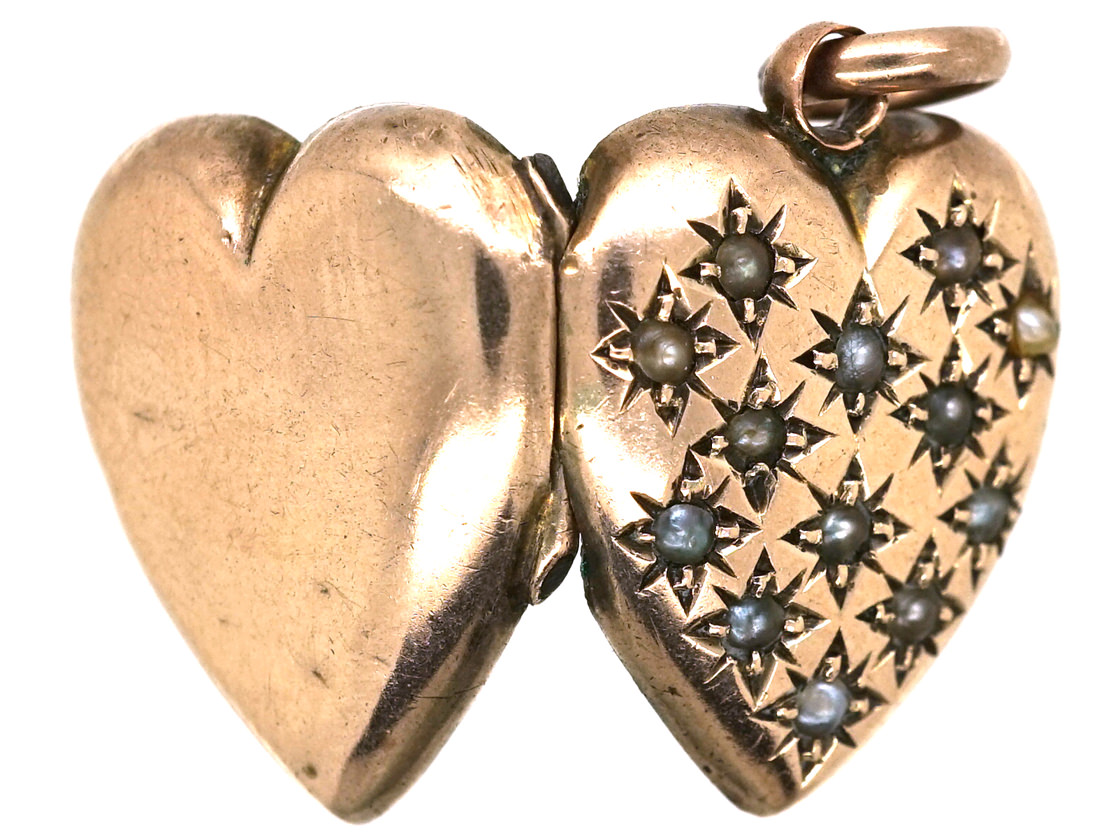 Edwardian 9ct Gold Heart Shaped Locket Studded With Natural Split ...