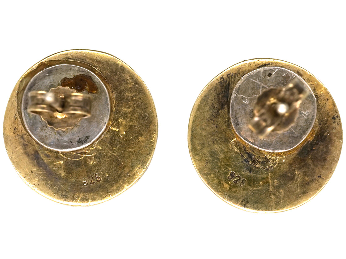 Silver Two Colour 1970s Round Earrings (958l) 