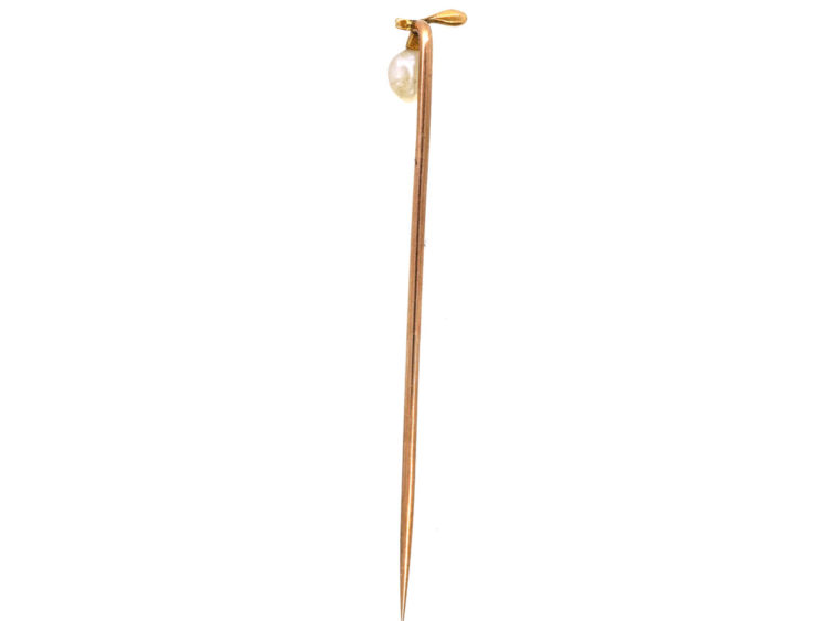 Edwardian Gold & Pearl Sprig Tie Pin