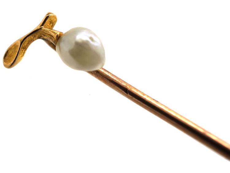 Edwardian Gold & Pearl Sprig Tie Pin
