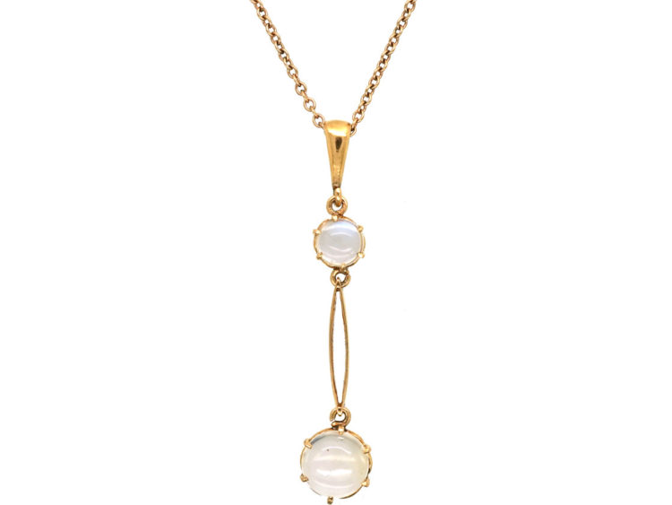 Edwardian 15ct Gold Moonstone Pendant on 9ct Gold Chain