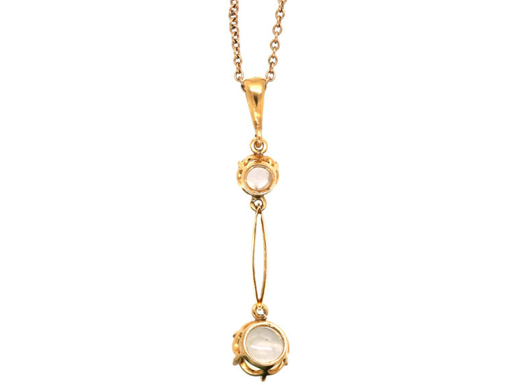 Edwardian 15ct Gold Moonstone Pendant on 9ct Gold Chain